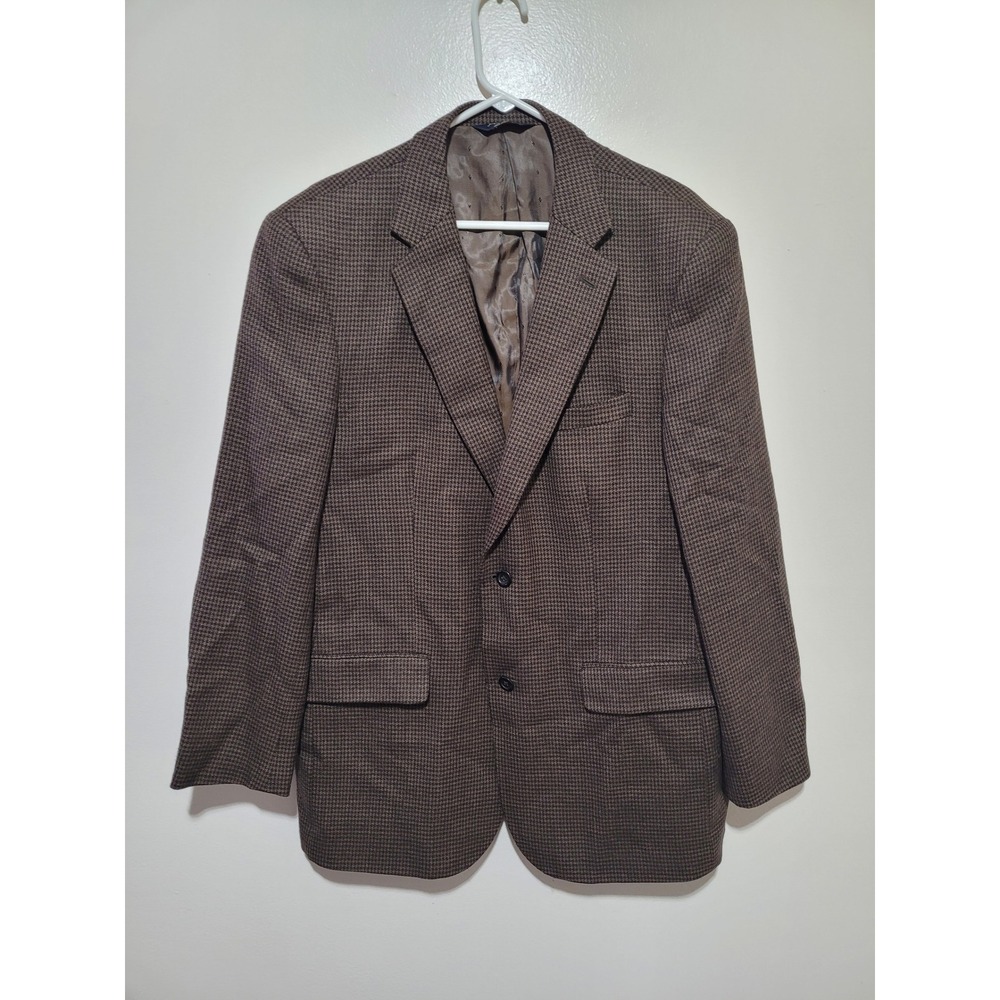 Joseph & Feiss Blazer Men 44 Long Brown Good Lambswool‎ Houndstooth Gold Jacket